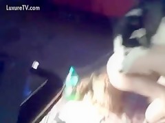Young girl with big tits lets dog rounded her tight cunt