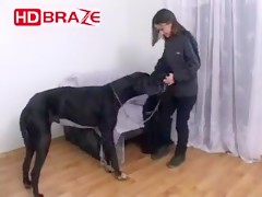 Bitch brunette girl fucks dog hardly to get crempie
