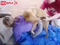 White woman with big ass lets dog sex ride her pussy