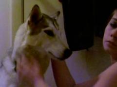 Horny girl kiss dog sex hard