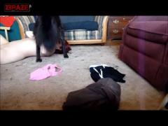 White Lustful Babe Fucking Dog on Floor