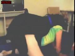 Big black dog rides a human 