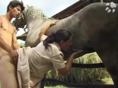 Enjoying sex threeway with horse