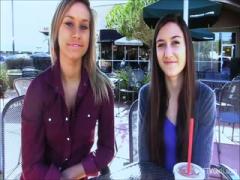 Teen lesbian couple playing outside