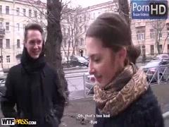 Sexy slut girl gets hard fucked by 2 strangers