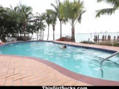 Hot Smiling Pool Chick Gets Naked And Fucks Outdoors - This Girl Sucks