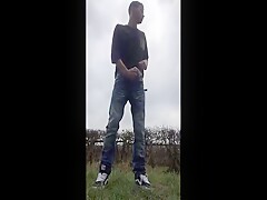 Exhibition College boy jock strips jerks and cum outside