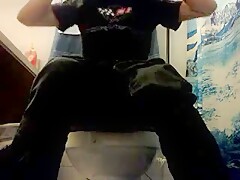 Teen jerk and cum in the bathroom