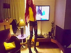 no.55 Huge Cock Sissy Suleika Latex Fucks Old Man In His Ass