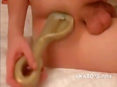 Pegging prostate and anal stretching with bizarre shovel dil