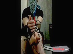 Self bondage for goth boy