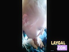 Blonde college girl gives a nice blowjob