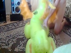 Green dragon inflatable toy humping orgasm