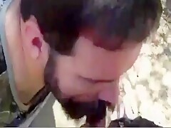 Daddy gives a facial in the woods