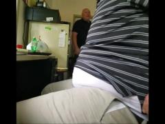 Daddy trucker dumps a quick load in Chubby Boy's mouth...