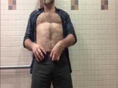 Hairy Daddy Strips and Strokes His Hard Cock