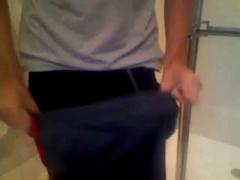 Arab in bathroom and shows his long cock