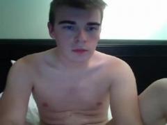 Twink jerks off and eats cum