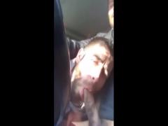 Morning blow job while driving his boy at his work place