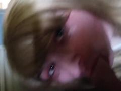 young blonde sissy crossdresser swallows huge load