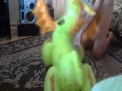 Green dragon inflatable toy humping orgasm